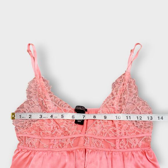 Victoria's Secret Coral Pink Satin Lace Babydoll Flyaway Camisole Medium Dainty - Picture 10 of 11